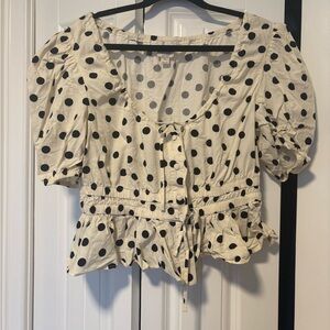 Anthropologie Black and Cream Polka Dot Blouse